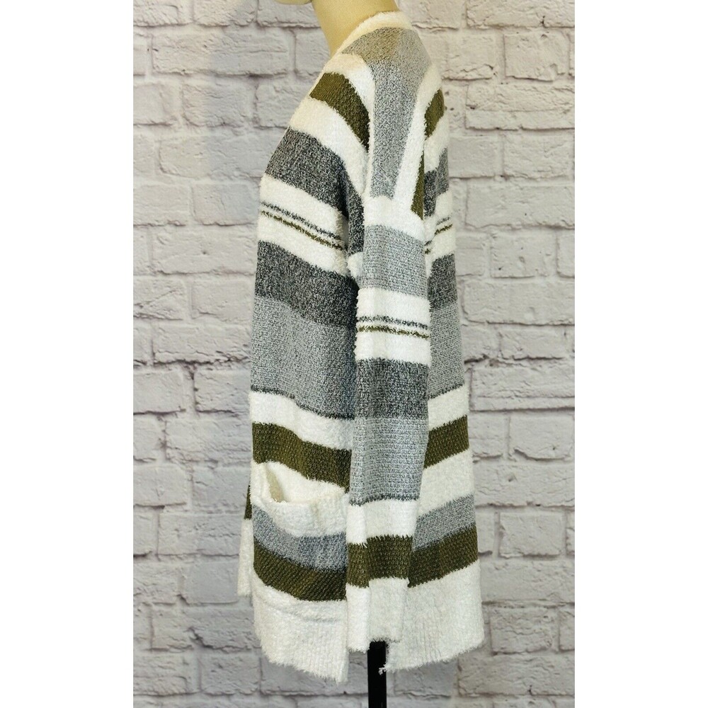 NWT Pink Clover Open Front Long Cardigan Sweater Stripes Pockets SOFT Oversize M - Picture 3 of 7
